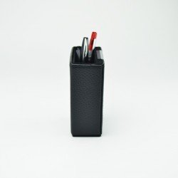 حاوية أقلام جلد مع ساعة - أسود
